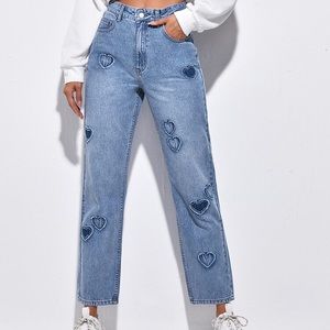 Shein High Waist Heart Patch Jeans
